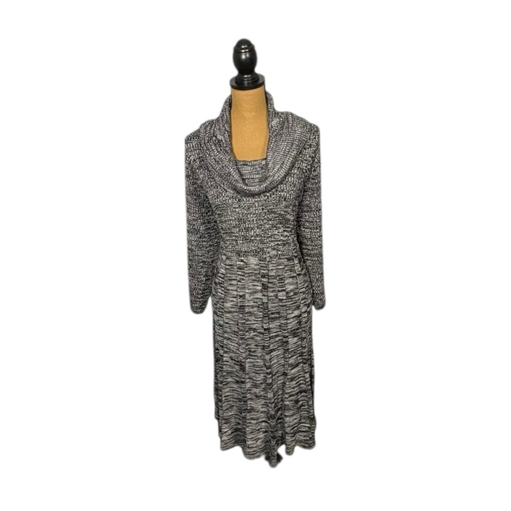 Catherines Sweater Dress Cowl Neck Marled Knit  Plus 3X Gray Black Cabincore NWT
